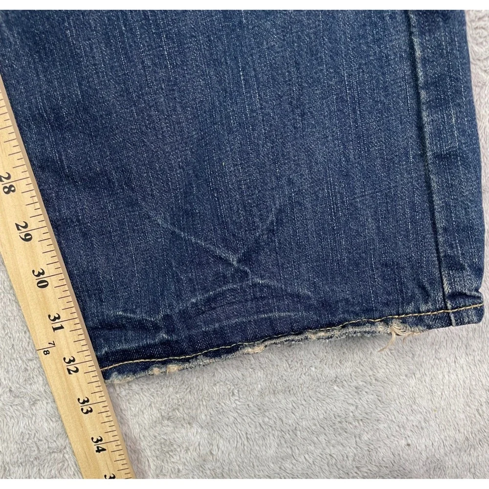 American Eagle Jeans Men Size 34 Low Rise Boot Cut Blue Denim Distressed Casual